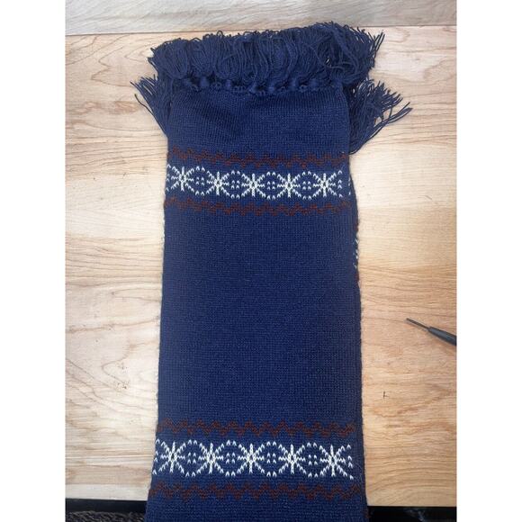 Vintage Etienne Aigner Soft Acrylic Knit Fringe Logo Scarf - Navy - Picture 4 of 5